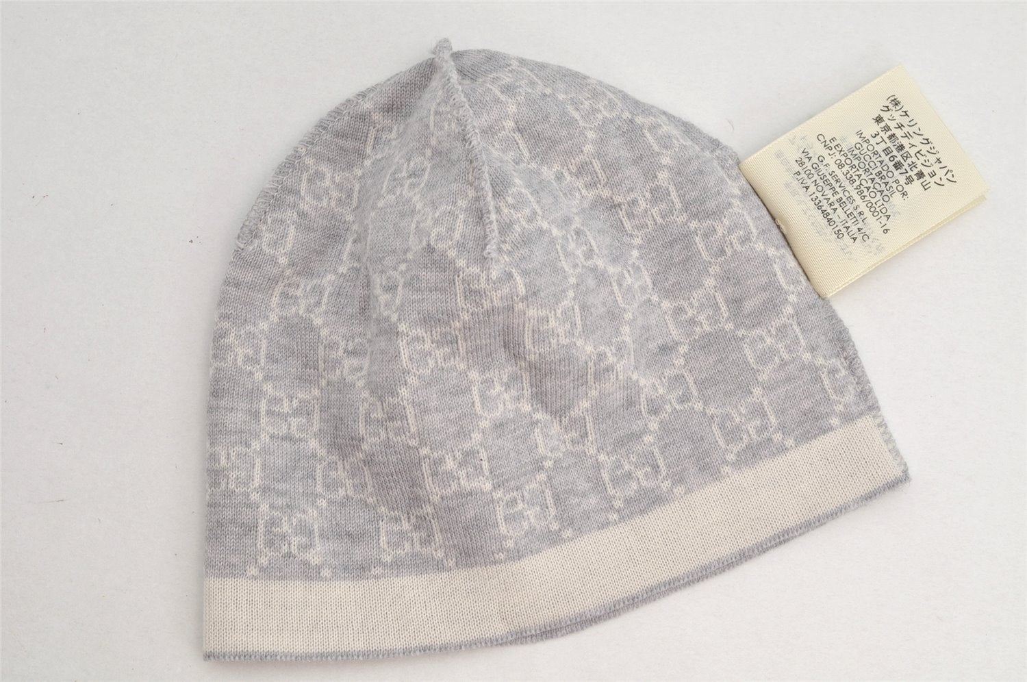 Authentic GUCCI Vintage Beanie Knit Cap For Baby GG Wool Size S White Gray 1646K