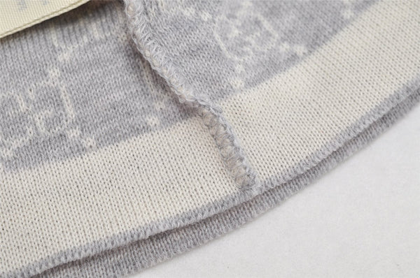 Authentic GUCCI Vintage Beanie Knit Cap For Baby GG Wool Size S White Gray 1646K