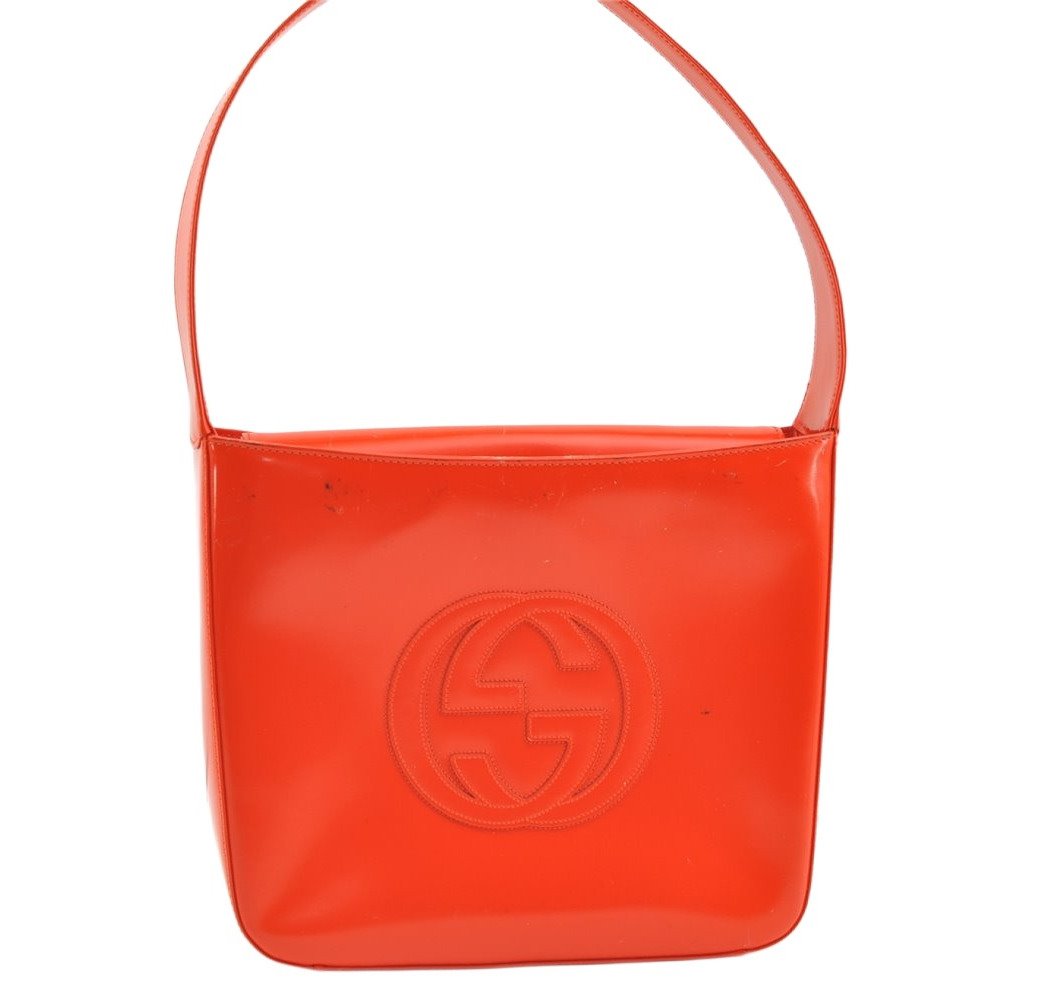 Authentic GUCCI Vintage Shoulder Hand Bag Purse Enamel Orange Junk 1647K