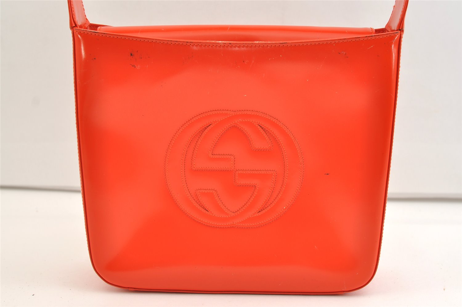 Authentic GUCCI Vintage Shoulder Hand Bag Purse Enamel Orange Junk 1647K