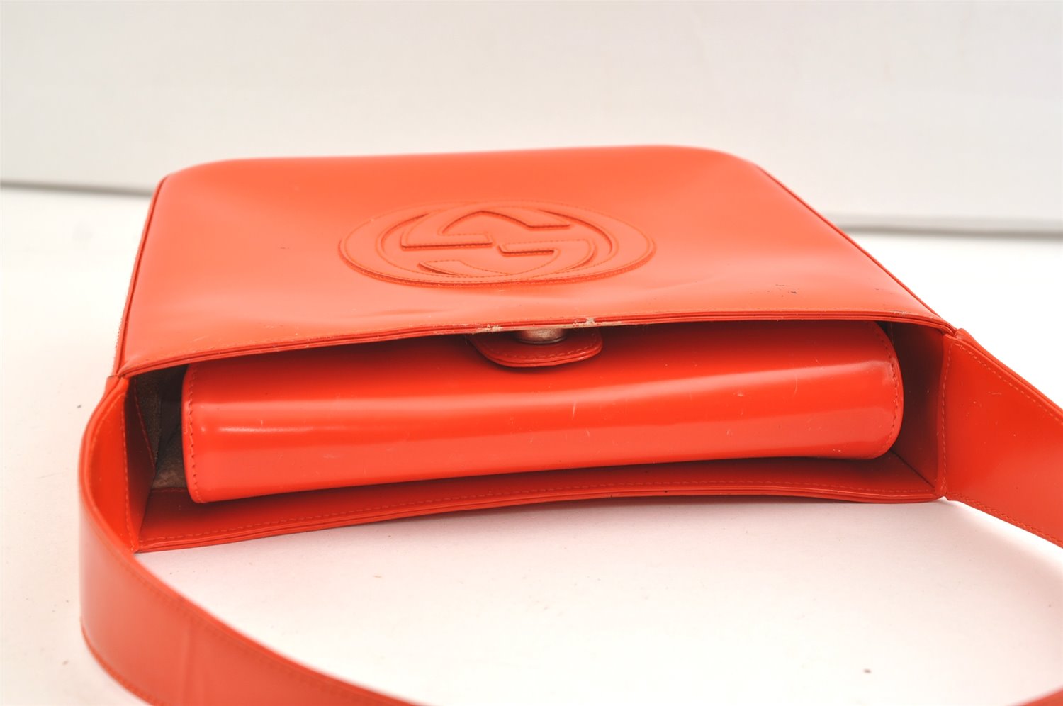 Authentic GUCCI Vintage Shoulder Hand Bag Purse Enamel Orange Junk 1647K