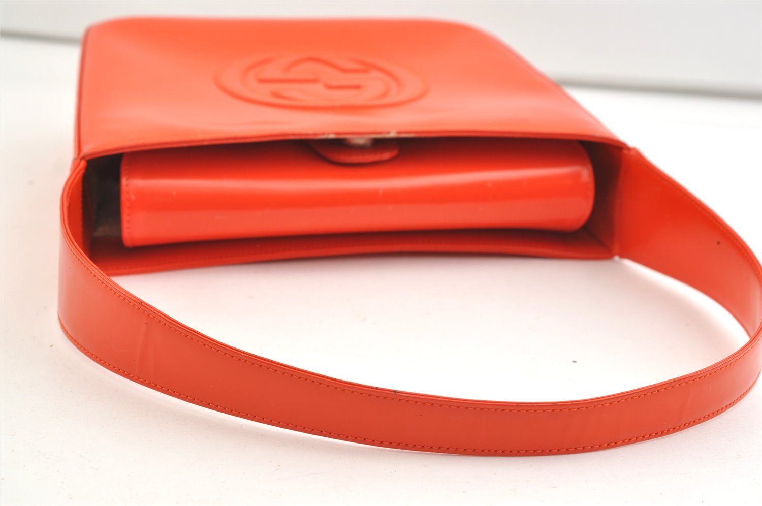 Authentic GUCCI Vintage Shoulder Hand Bag Purse Enamel Orange Junk 1647K
