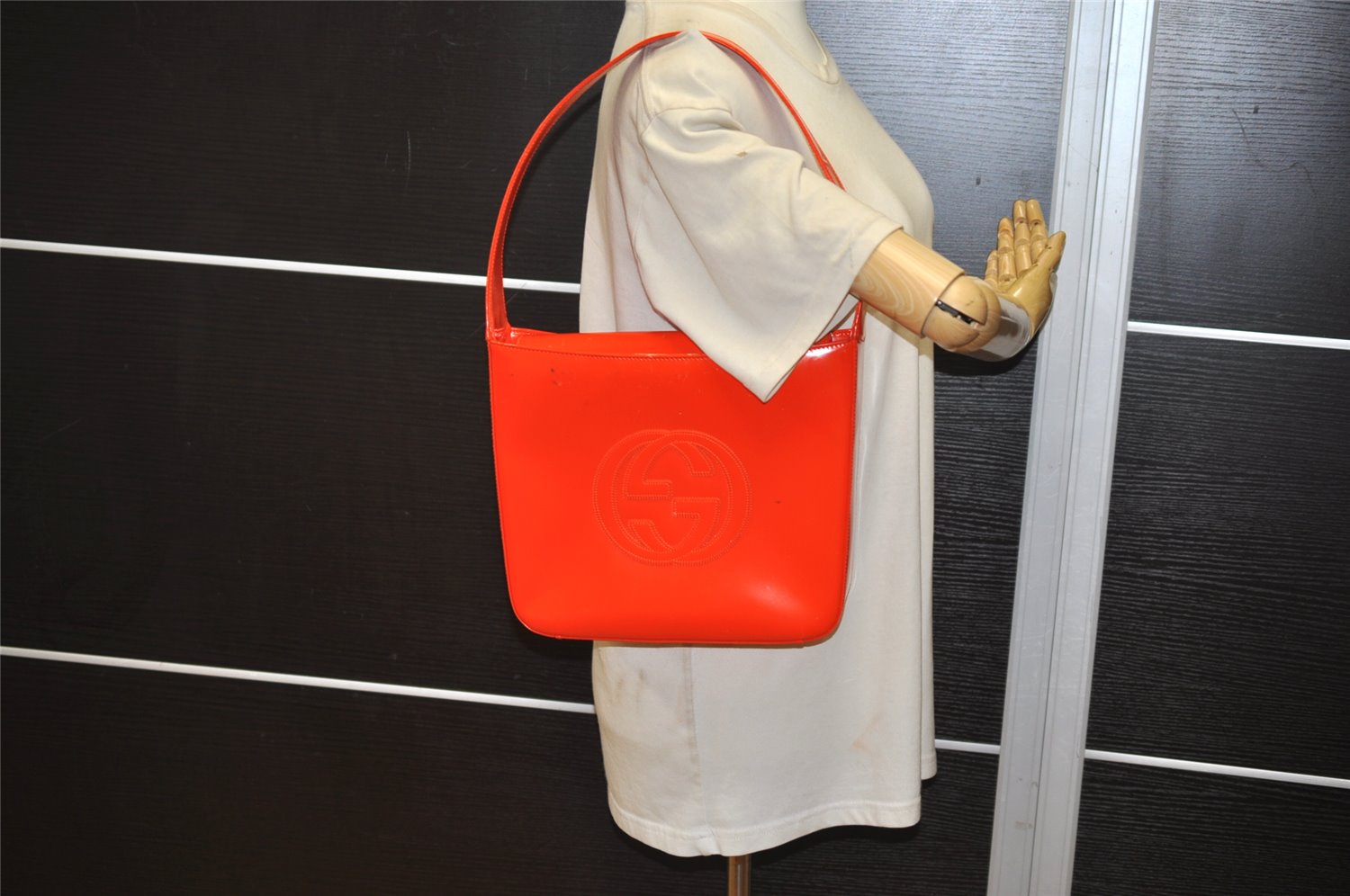 Authentic GUCCI Vintage Shoulder Hand Bag Purse Enamel Orange Junk 1647K