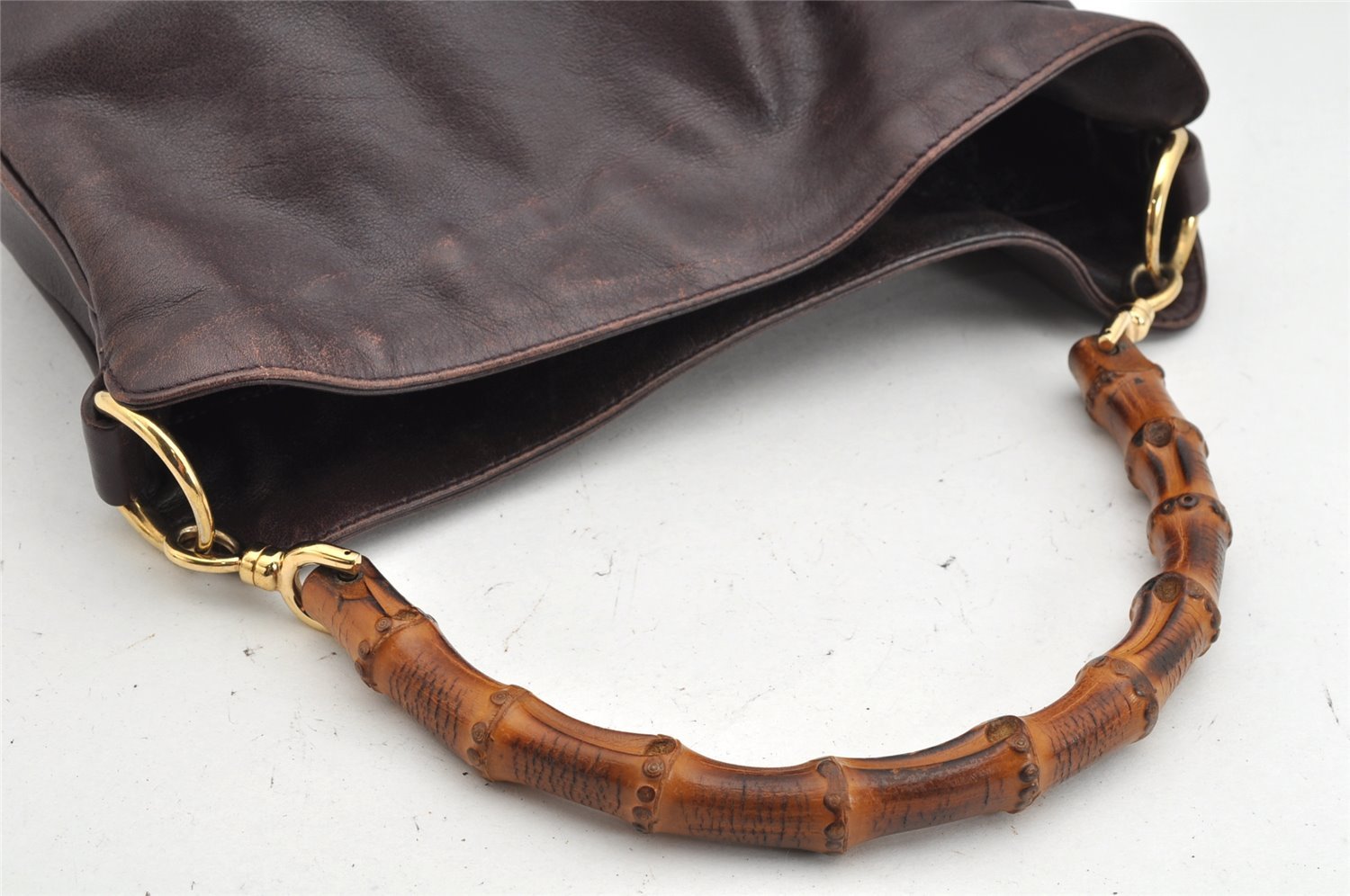 Authentic GUCCI Bamboo 2Way Shoulder Hand Bag Purse Leather Brown Junk 1648K