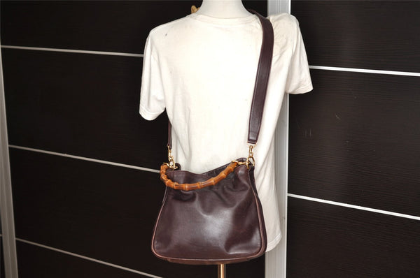 Authentic GUCCI Bamboo 2Way Shoulder Hand Bag Purse Leather Brown Junk 1648K