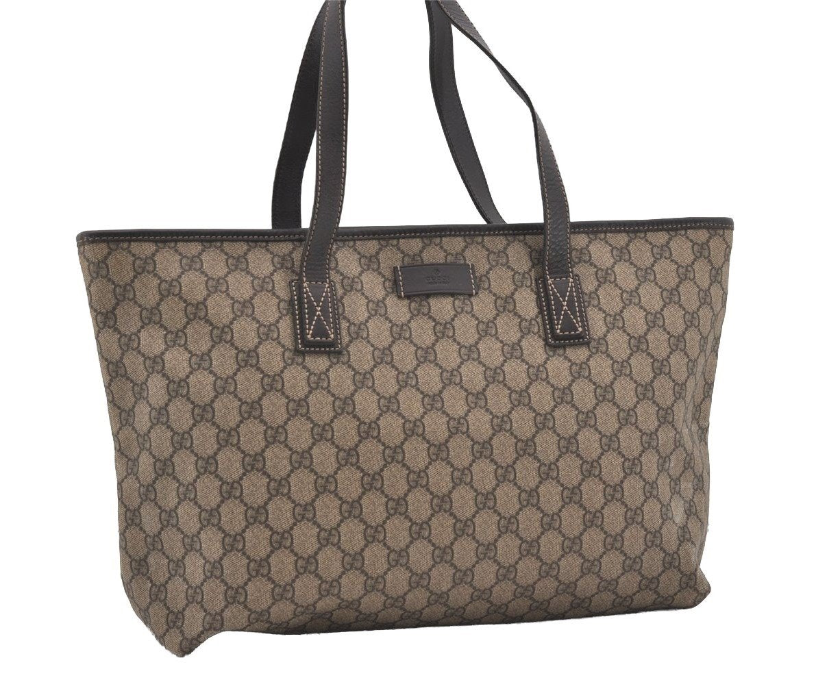 Authentic GUCCI Vintage Shoulder Tote Bag GG PVC Leather 211137 Brown 1649J