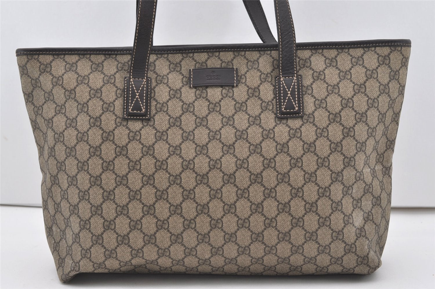 Authentic GUCCI Vintage Shoulder Tote Bag GG PVC Leather 211137 Brown 1649J