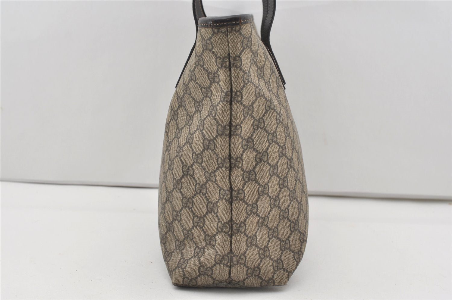 Authentic GUCCI Vintage Shoulder Tote Bag GG PVC Leather 211137 Brown 1649J