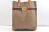 Authentic GUCCI Web Sherry Line Micro GG PVC Leather Tote Bag Brown 1651K