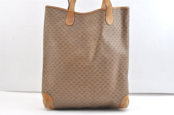 Authentic GUCCI Web Sherry Line Micro GG PVC Leather Tote Bag Brown 1651K