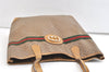 Authentic GUCCI Web Sherry Line Micro GG PVC Leather Tote Bag Brown 1651K