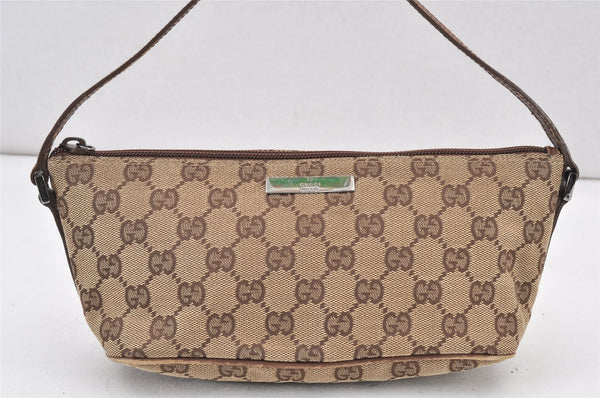 Authentic GUCCI Vintage Hand Bag Pouch Purse GG Canvas Leather 07198 Brown 1652K