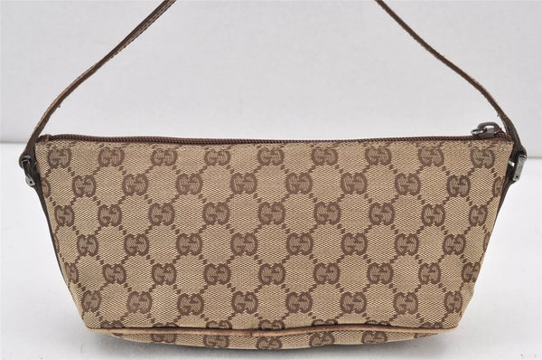 Authentic GUCCI Vintage Hand Bag Pouch Purse GG Canvas Leather 07198 Brown 1652K