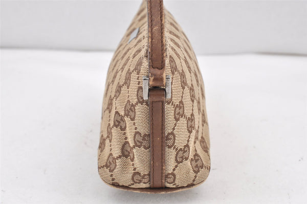 Authentic GUCCI Vintage Hand Bag Pouch Purse GG Canvas Leather 07198 Brown 1652K