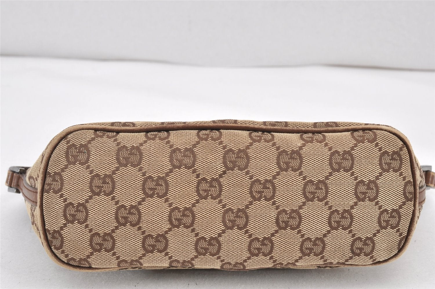Authentic GUCCI Vintage Hand Bag Pouch Purse GG Canvas Leather 07198 Brown 1652K