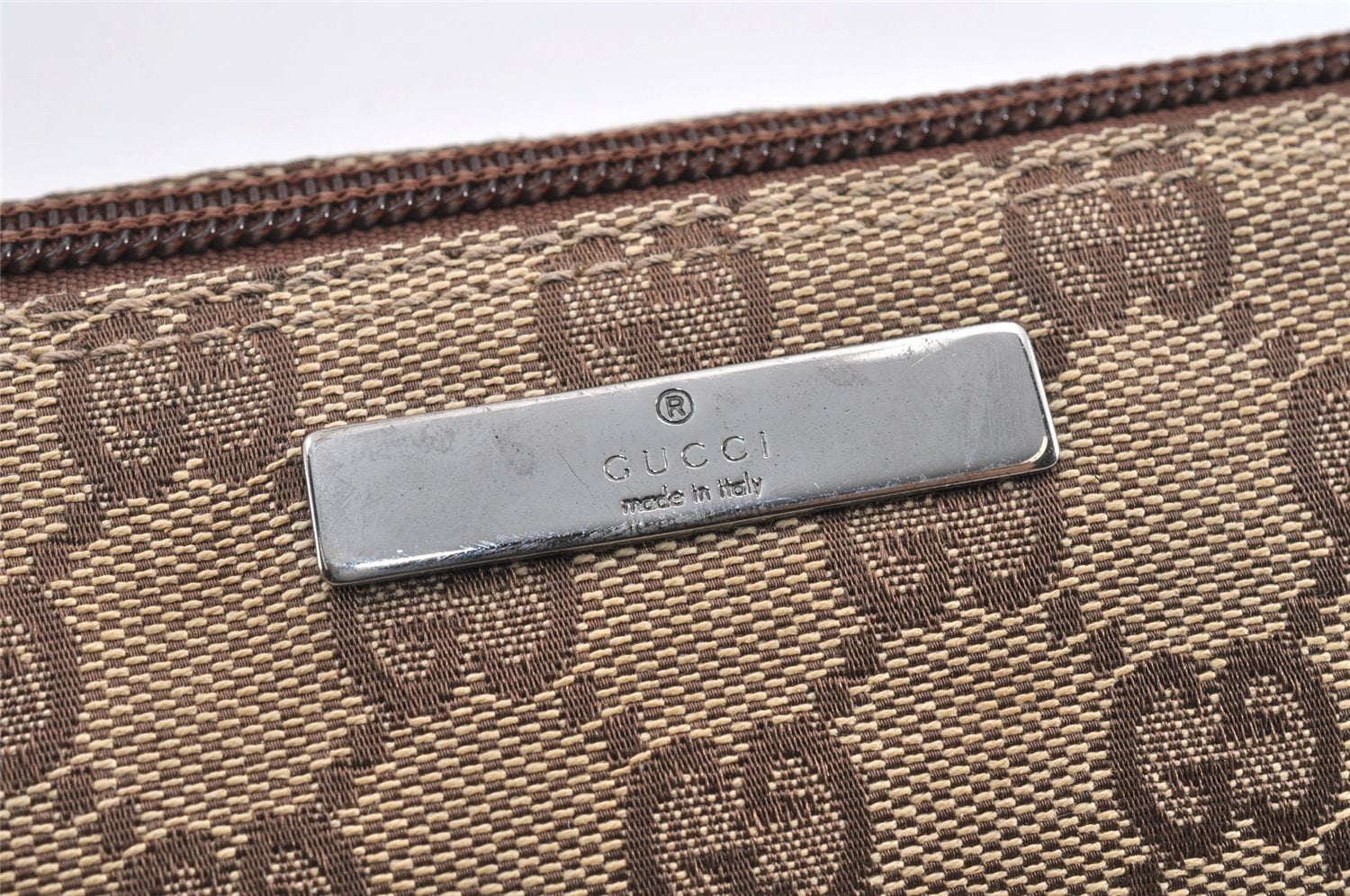 Authentic GUCCI Vintage Hand Bag Pouch Purse GG Canvas Leather 07198 Brown 1652K