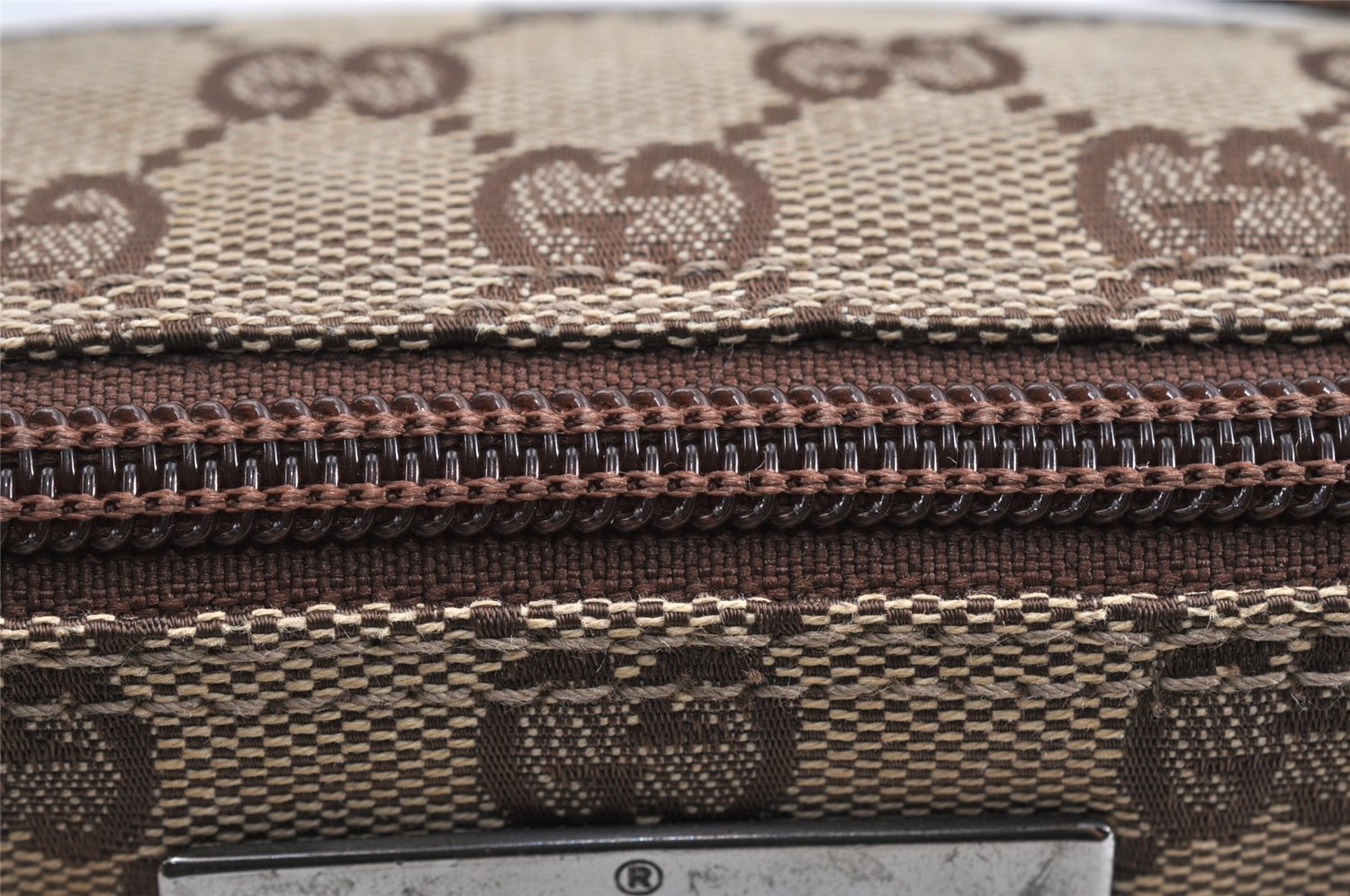 Authentic GUCCI Vintage Hand Bag Pouch Purse GG Canvas Leather 07198 Brown 1652K