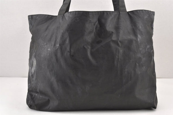Authentic CHANEL Vintage CC Logo Shoulder Tote Bag PVC Leather Black 1653K