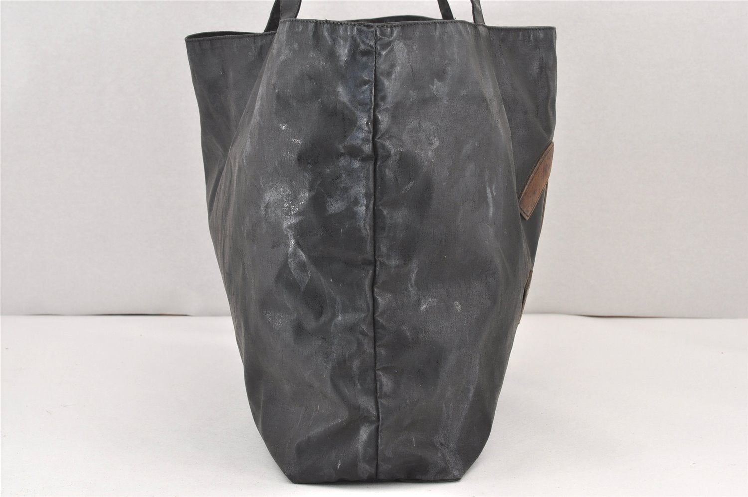 Authentic CHANEL Vintage CC Logo Shoulder Tote Bag PVC Leather Black 1653K