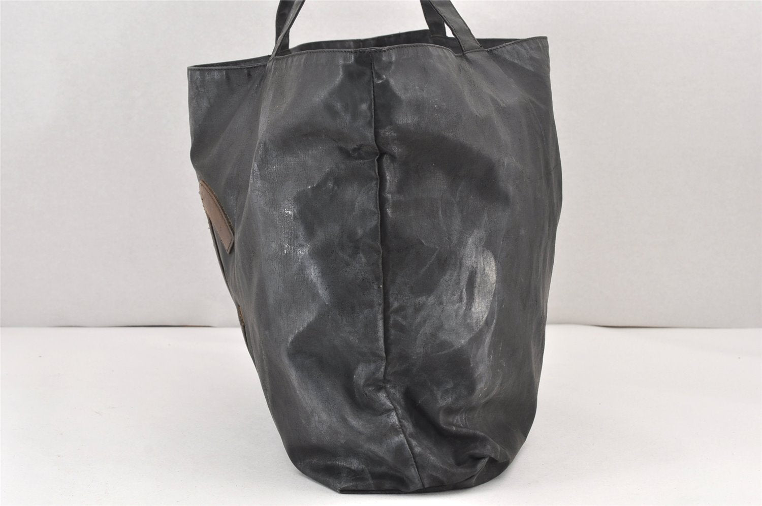 Authentic CHANEL Vintage CC Logo Shoulder Tote Bag PVC Leather Black 1653K