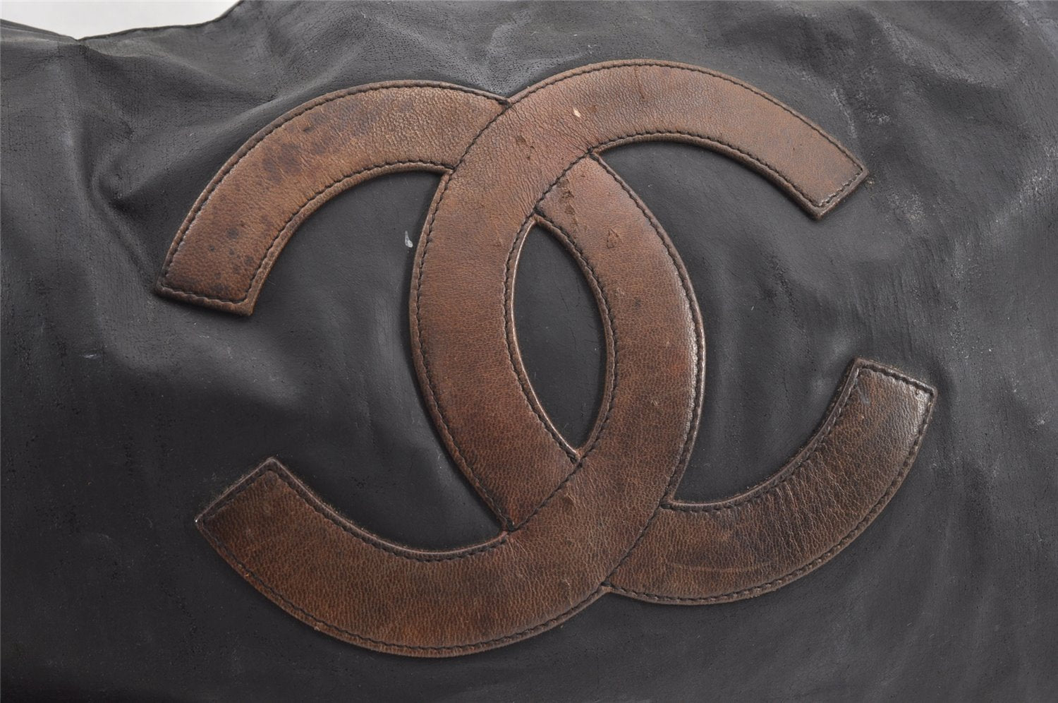 Authentic CHANEL Vintage CC Logo Shoulder Tote Bag PVC Leather Black 1653K