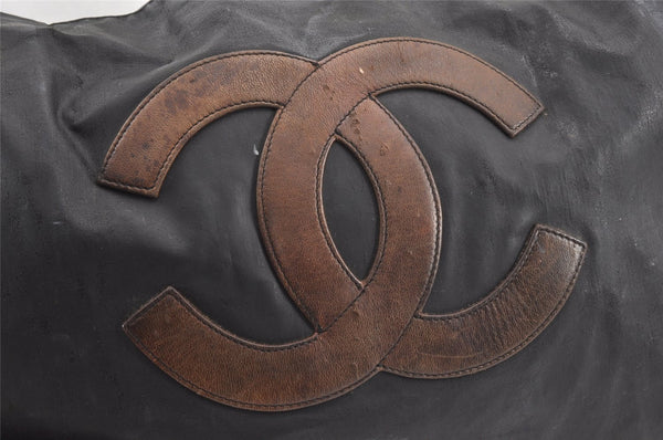 Authentic CHANEL Vintage CC Logo Shoulder Tote Bag PVC Leather Black 1653K