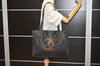 Authentic CHANEL Vintage CC Logo Shoulder Tote Bag PVC Leather Black 1653K