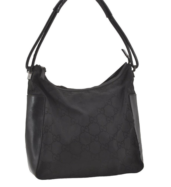 Authentic GUCCI Shoulder Hand Bag Purse GG Nylon Leather 0013766 Black 1654J