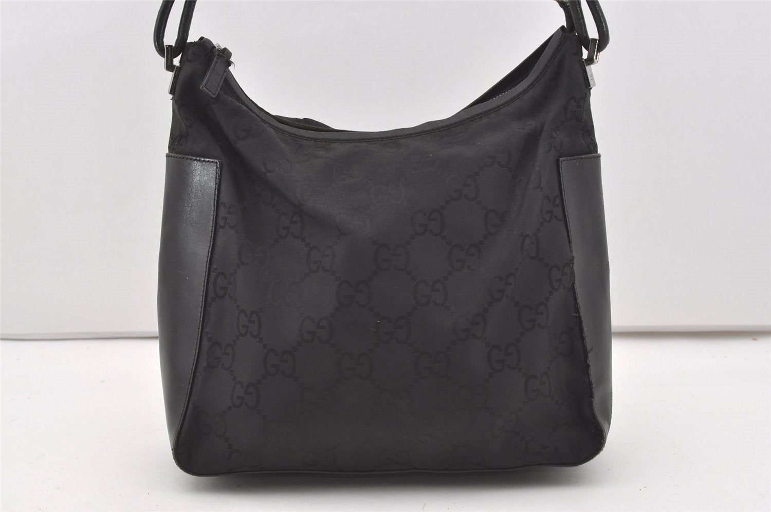 Authentic GUCCI Shoulder Hand Bag Purse GG Nylon Leather 0013766 Black 1654J