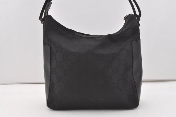 Authentic GUCCI Shoulder Hand Bag Purse GG Nylon Leather 0013766 Black 1654J