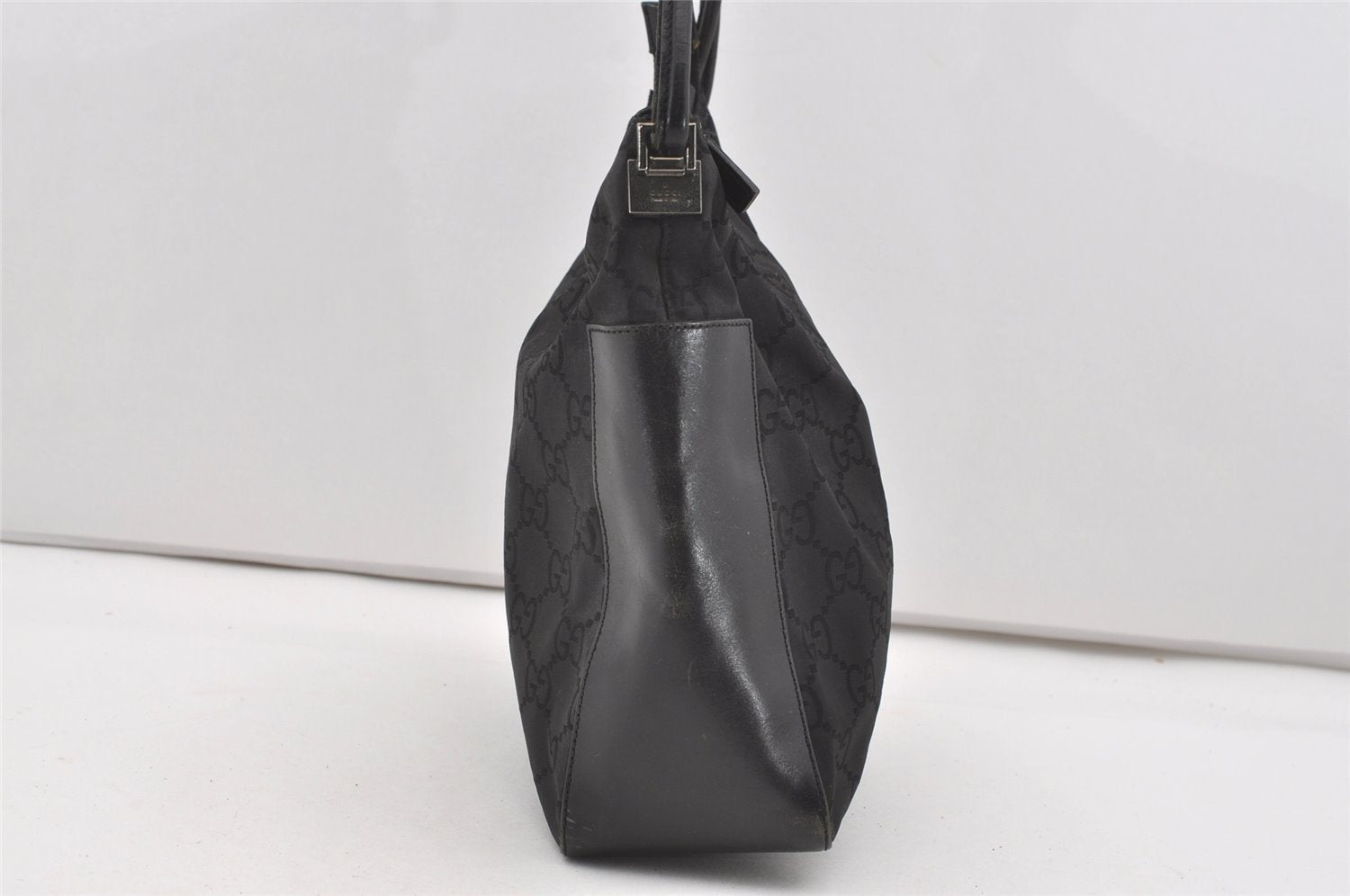 Authentic GUCCI Shoulder Hand Bag Purse GG Nylon Leather 0013766 Black 1654J