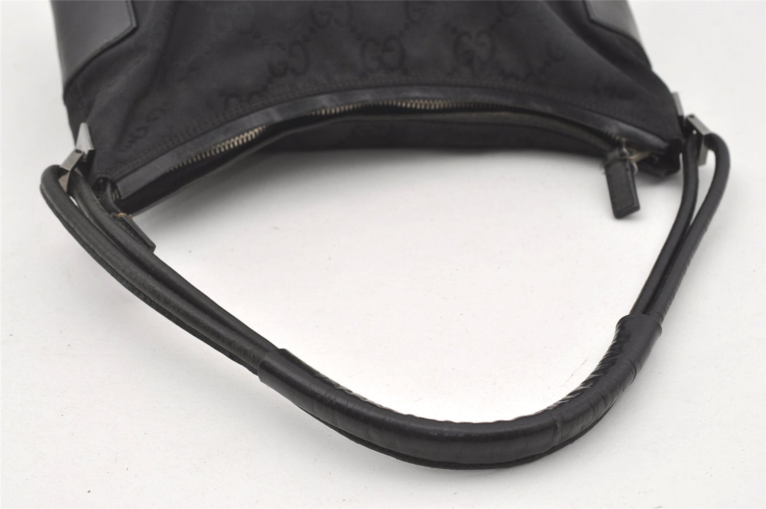 Authentic GUCCI Shoulder Hand Bag Purse GG Nylon Leather 0013766 Black 1654J