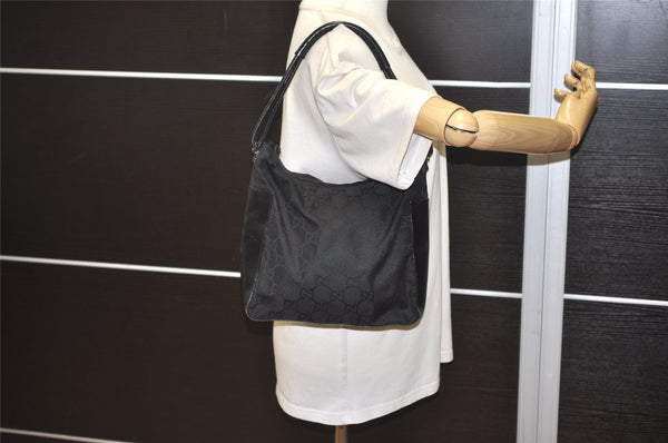 Authentic GUCCI Shoulder Hand Bag Purse GG Nylon Leather 0013766 Black 1654J