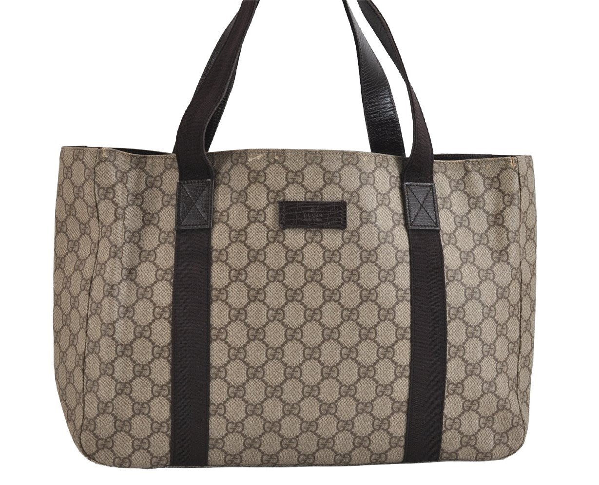 Authentic GUCCI Vintage Shoulder Tote Bag GG PVC Leather 141624 Brown 1655J