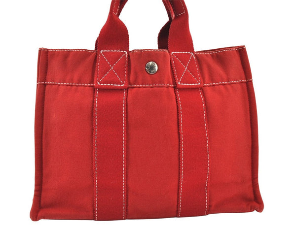 Authentic HERMES Vintage Deauville PM Hand Tote Bag Purse Canvas Red 1655K