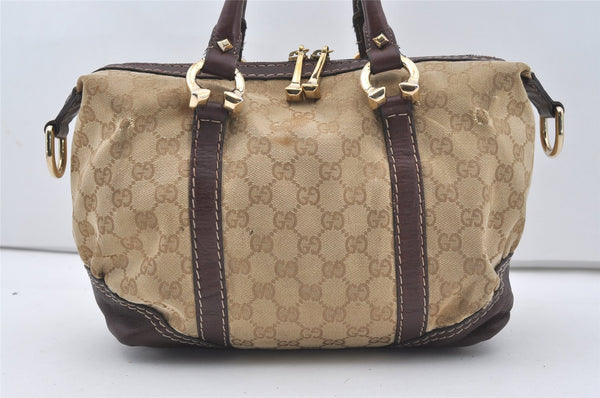Authentic GUCCI 2Way Hand Bag GG Canvas Leather 189893 Beige Brown 1656J