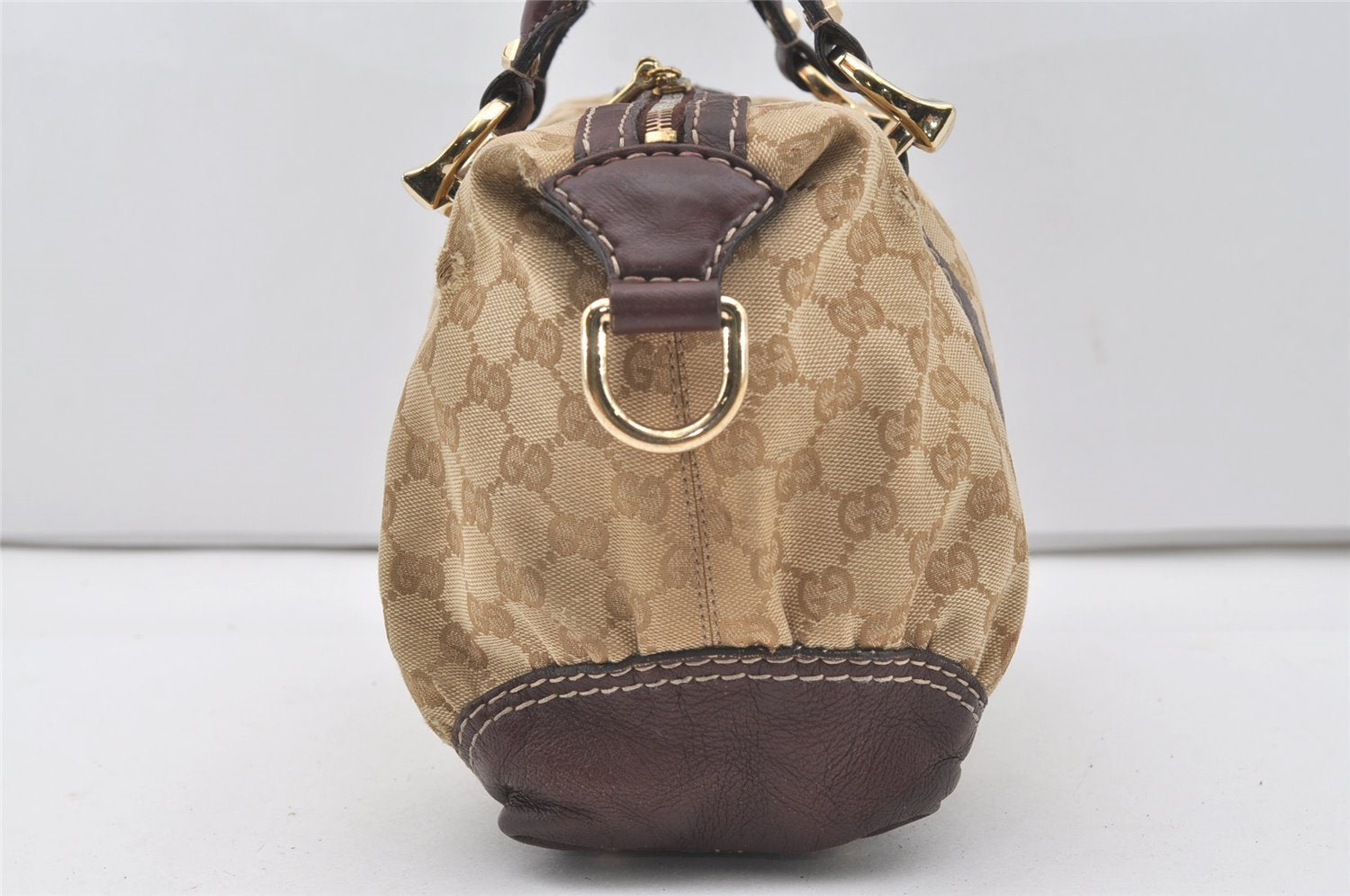 Authentic GUCCI 2Way Hand Bag GG Canvas Leather 189893 Beige Brown 1656J