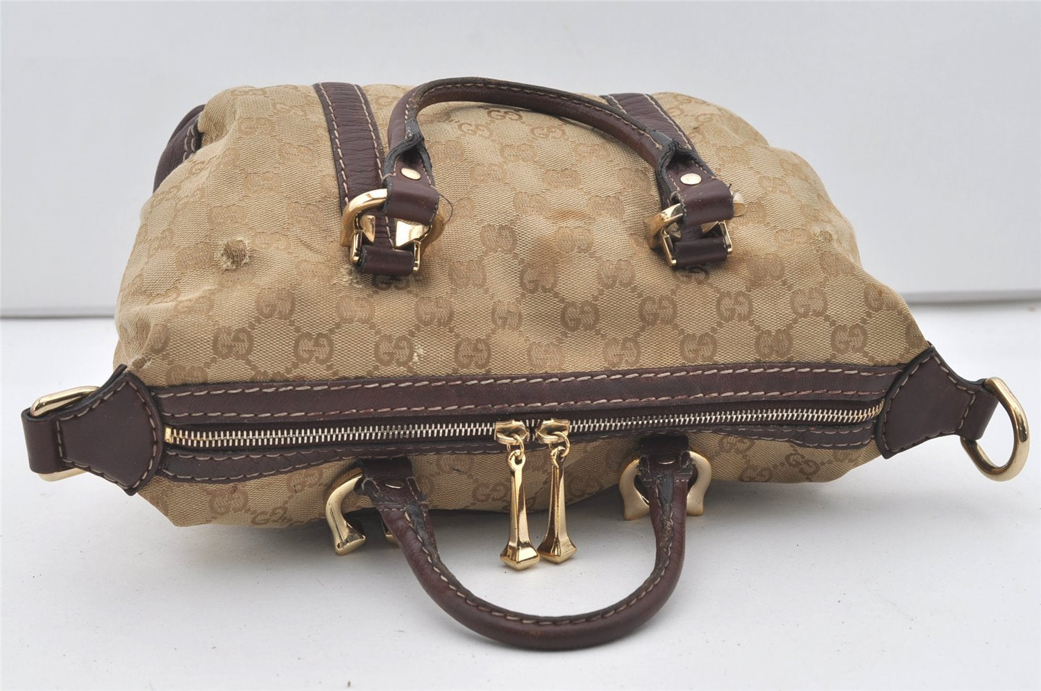 Authentic GUCCI 2Way Hand Bag GG Canvas Leather 189893 Beige Brown 1656J