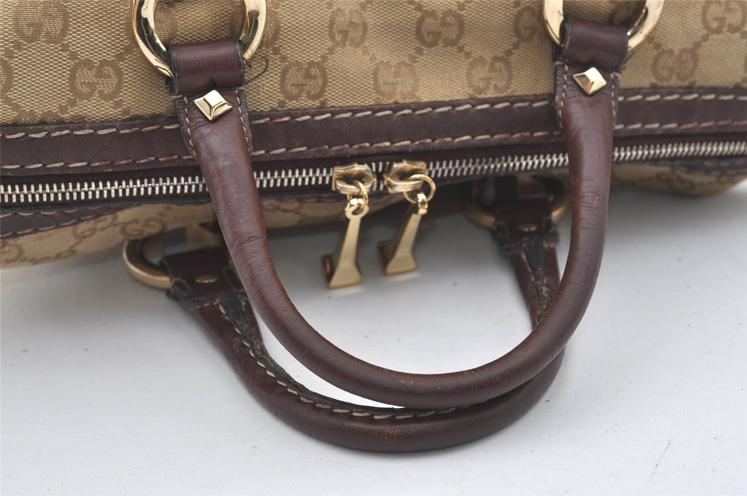 Authentic GUCCI 2Way Hand Bag GG Canvas Leather 189893 Beige Brown 1656J