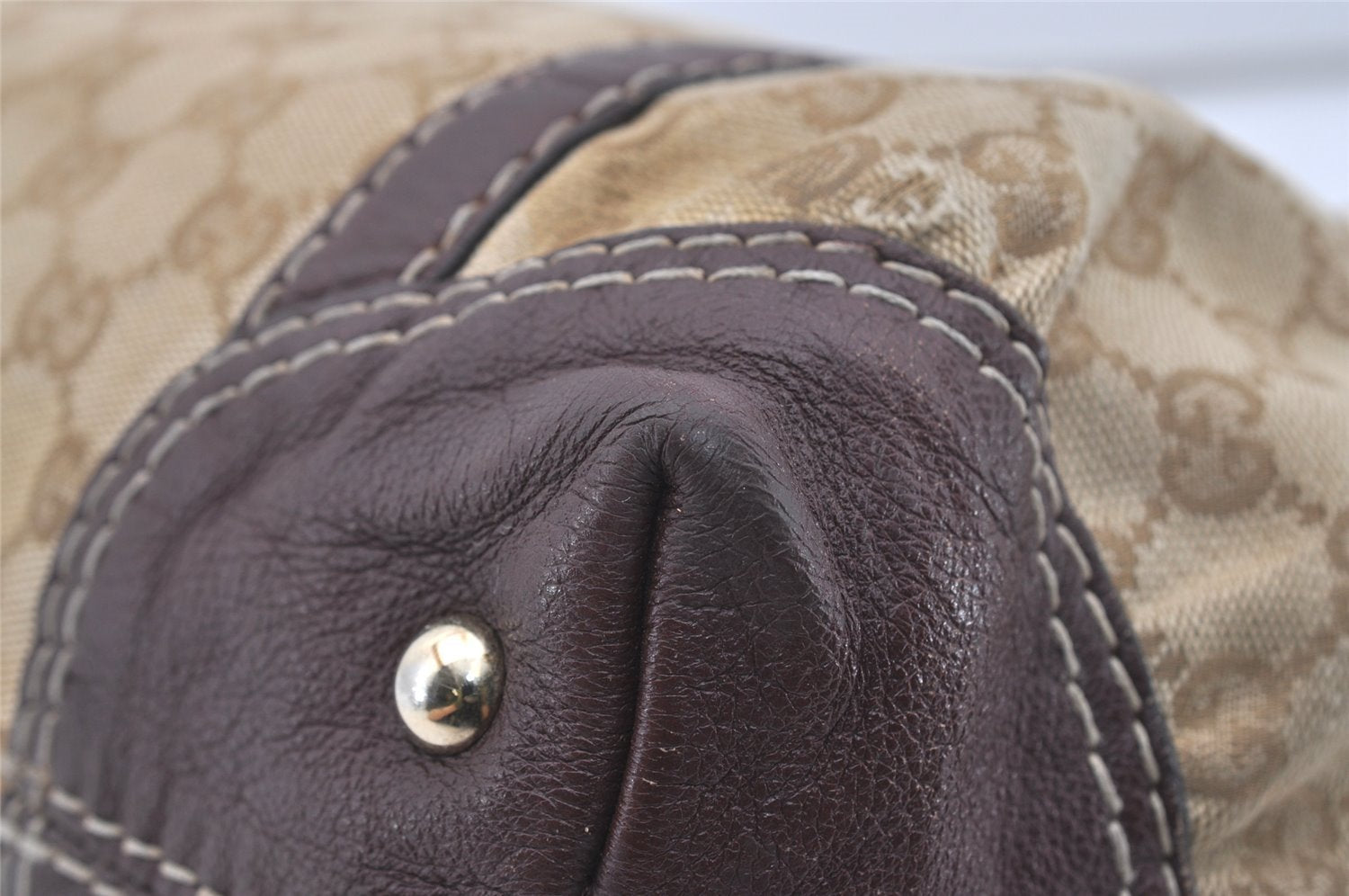 Authentic GUCCI 2Way Hand Bag GG Canvas Leather 189893 Beige Brown 1656J