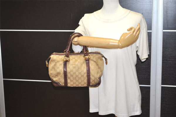 Authentic GUCCI 2Way Hand Bag GG Canvas Leather 189893 Beige Brown 1656J