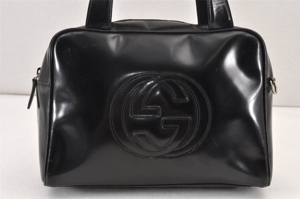 Authentic GUCCI Vintage 2Way Shoulder Hand Bag Purse Enamel Black Junk 1656K