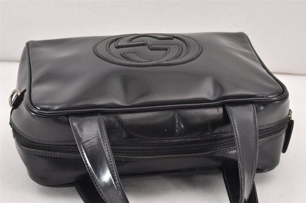 Authentic GUCCI Vintage 2Way Shoulder Hand Bag Purse Enamel Black Junk 1656K
