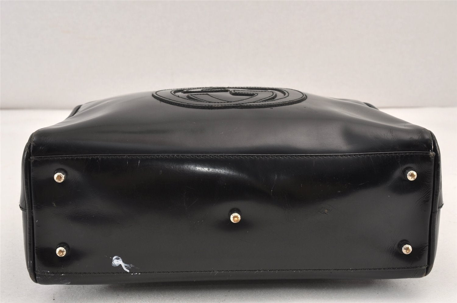Authentic GUCCI Vintage 2Way Shoulder Hand Bag Purse Enamel Black Junk 1656K