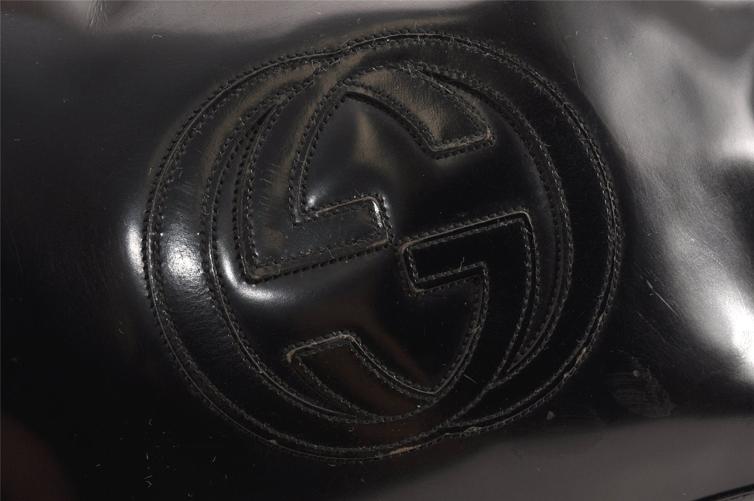 Authentic GUCCI Vintage 2Way Shoulder Hand Bag Purse Enamel Black Junk 1656K