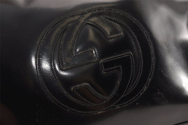 Authentic GUCCI Vintage 2Way Shoulder Hand Bag Purse Enamel Black Junk 1656K