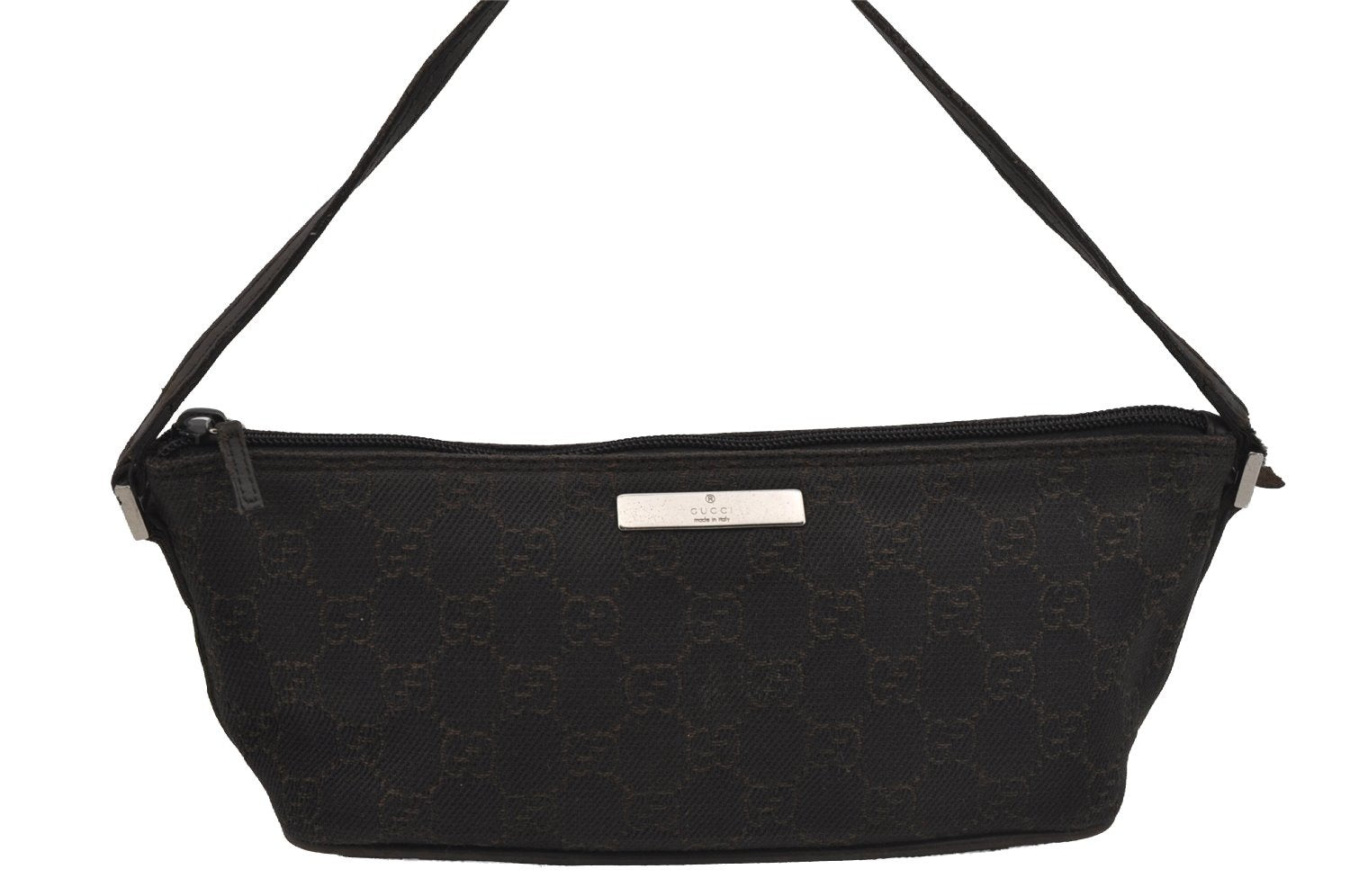 Authentic GUCCI Vintage Hand Bag Pouch Purse GG Canvas Leather 07198 Brown 1657J