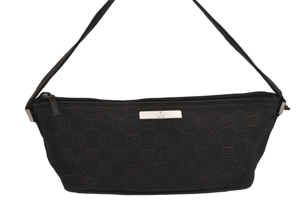 Authentic GUCCI Vintage Hand Bag Pouch Purse GG Canvas Leather 07198 Brown 1657J