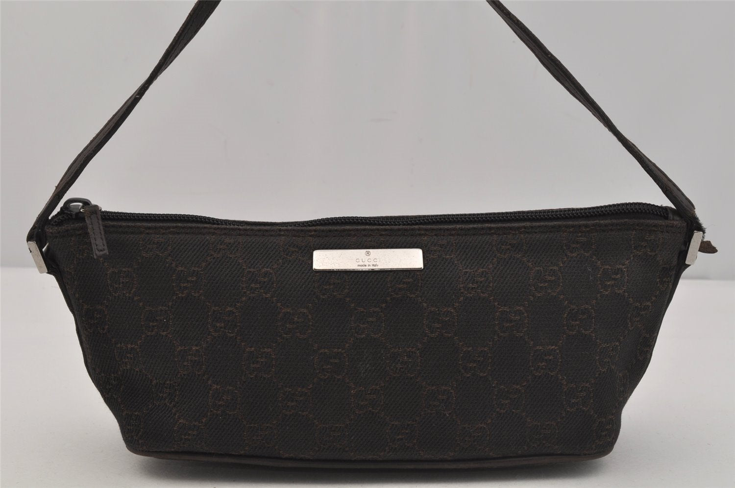 Authentic GUCCI Vintage Hand Bag Pouch Purse GG Canvas Leather 07198 Brown 1657J