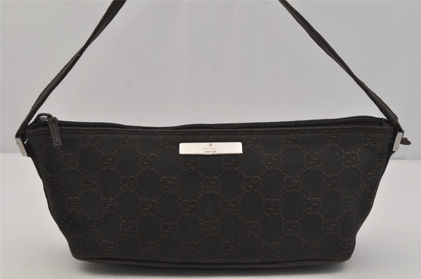 Authentic GUCCI Vintage Hand Bag Pouch Purse GG Canvas Leather 07198 Brown 1657J